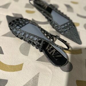 Zara Black Mesh Pointed Flats